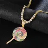 Hip Hop Bling Multicolor lipop Iced Out Bling Cubic Zircon Necklace & Pendant For Men Jewelry Charm Tennis Chain X0509