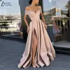 Off Shoulder Satin Avondjurken Lange Sexy Hoge Slit Avondjurk Elegante Taille Prom Dress Robe de Soiree