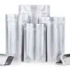 100 Stücke Silber Zip Lock Reine Mylar Folie Stand Up Beutel Selbst Dichtung Wiederverwendbare Wiederverschließbare Aufreißkerbe Doypack Lebensmittel Lagerung pack Beutel H1231