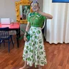 Korejpaa Women Sets Summer Korean Chic Age-reducing Linen Pattern Slim-Fit Sweater High-Waist Milk Box Print A-Line Skirt 210526