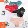 QUCO Marke 4 Teile/los Sexy Unterwäsche Aushöhlen Spitze Up Thongs Frauen Höschen Elastische Spitze Dessous Transparente Slip Strings 210720