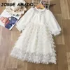 Primavera adolescente meninas vestido longo slaff mangas cor sólida vestidos de malha crianças estilo doce crianças roupas e2131 210610