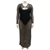 Casual Kleider Schwarz Mesh Kleid Transparent 4XL 5XL Plus Größe Bodycon Hohl Volle Hülse Hohe Taille Sex Abend Nacht Club tragen