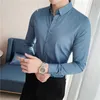High Quality Solid Shirts for Men Clothing Korean Slim Fit Casual Long Sleeve Streetwear/Night Club/Prom Tuxedo 210721