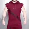 Moda Letnie Męskie Bez Rękawów Kapturem Koszulki Bluza mięśniowa Cool Hoody Topy Siłownia Sport Slim Fitness Z Kapturem Koszulki Sportowe Trójniki 210409