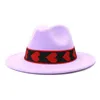Fedora Hat Womenウールヴィンテージピーチハートリボンワイドブリムフェルトブラック帽子冬秋Trilby Jazz Caps Chapau Sombrero