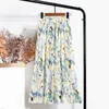 Realftt Vintage Floral Gedrukt Tule Geplooid Mi-Lange Vrouwen Rokken Hoge Taille Losse Vrouwelijke Paraplu Rokken Lente Zomer 210721