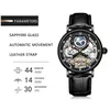 KINYUED Waterproof Mens Tourbillon Skeleton Watches Top Brand Luxury Transparent Mechanical Moon phase Sport Male Wrist Watches Q0902