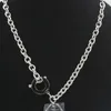 Stainless Steel Square Link Chain Necklaces for Women Toggle Clasp OT Buckle Choker Collar Hip Hop Heart Necklace Jewelry