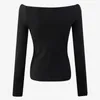 Simple Solid Color Slash Collor T-shirt Single Breasted Long Sleeve Top For Women Y2k Clothes Spring Tide GX1103 210427