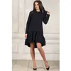 Women Vintage Double Ruffled A-line Mini Dress Long Sleeve Stand Collar Solid Elegant Party Dress Autumn New Fashion Dress 210412