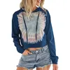 Frauen Kurze Hoodies Herbst Winter Casual Tie-Dye Druck Kordelzug Lose Gradienten Langarm Crop Tops Damen Mit Kapuze Sweatshirts 210507