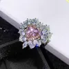 Exquisite Luxury Pink Heart Crystal Ring Fashion Elegant Girl Inlay Zircon Silver Color Charm Noble Lady Engagement Jewelry Wedding Rings