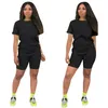 Dames Two Piece Biker Shorts Sets T-shirts Top Biker Shorts Jogger 2 Stuk Set Casual Active Tracksuit Outfit X0428