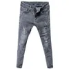 Men's Jeans Summer 2021 Trendy Washed Ripped Ankle Length Pants Light-colored Korean Style Slim-fit Teenagers Denim