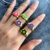 10Pcs Trendy Sweet Styles Gold Plated Enamel Flower Ring Women Adjustable Finger Rings Party Jewelry Gift