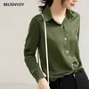 Autunno Primavera Elegante Camicetta da donna monopetto Risvolto Solido Raso Nero Bianco Verde Camicie Donna Casual Wild Office Lady Top 210520