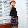 Elegant front dragkedja Tweed Winter Women Fashion Multi Plaid Cute for Ladies Autumn Foder Mini Skirt 210414