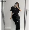 Neploe Heart Broderade Sweatpants Kvinnors Jogger Pant StreetWear High Waist Wide Ben Byxor Lossa Drawstring Byxor 210422