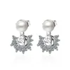 Stud Oan Korean Fashion 925 Silverörhängen för kvinnor Utsökta Zircon Hollow Rose Pearl Earring Valentine's Day Jewelry Gifts