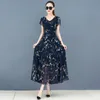 Kadınlar Baskı V Yaka Elbise Kısa Kollu Orta Uzunlukta A-Line Şifon Zarif Mavi Gevşek Artı Boyutu Günlük Giyim Parti Kokteyl Elbiseleri