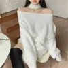 korean style Knitted Sweaters Women Loose soft warm Sweater and pullovers Female Jumpers off shoulder tops (R99455 210423