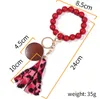 11 styles Wooden Bracelet Keychain with Leopard Tassels Key DIY Wood Fiber Pandent Woods Bead Bangle Decorate Fashion DB763