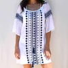 Print Tunic Beach dress Saida de Praia Cotton Cover up Pareos Playa Mujer Bikini Swimsuit cover #Q753 210722