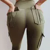 Fitness Frauen Leggings Mit Tasche Feste Hohe Taille Push-Up Polyester Workout Cargo Hosen Casual Hip Pop 211204