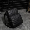Factory whole men handbag woven backpack simple outdoor leisure plaid leather shoulder bag street trend hand-woven messenger b255p