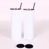 White Blank Sublimation 20OZ Skinny Stainless Steel Tumbler Wine Double Wall Blanks Straight Tumblers 20 OZ With Metal Straws rubber bottom
