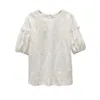 Dentelle blanche Top femmes Coréen Summer Shirts Crochet Fleur Sleeve Shirt Chemise Mode Petite Blouse 13439 210427