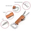 DHL Opener Wooden Handle Bottle Keychain Knife Pulltap Double Hinged Corkscrew Stainless Steel Key Ring Opening Tools Bar EE