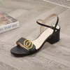 Klassisk högklackade sandaler fest mode 100% läder kvinnor arbete sko designer sexiga klackar 5cm dam metall bälte spänne tjock häl kvinna skor stor storlek 34-41-42 med låda