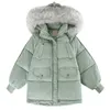 Grand Col De Fourrure À Capuche Hiver Femmes Parkas Courtes Solide Chaud Vers Le Bas Coton Manteau pour Dames Épaissir Lâche Zipper Coton Rembourré Veste X0901