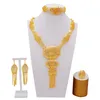 Boucles d'oreilles Collier De Luxe 24K Dubai Bijoux Or Couleur Arabe Éthiopien Africain Cadeaux De Mariage Bracelet De Mariée Bague Bijoux Set8751042