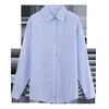 Women Blouse Blue striped shirt Women's Spring Autumn Loose Cotton Shirt top Long Sleeve Casual Fashion Clothing 329A 210420