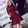 French ladies backless lace stitching knitted women's autumn and winter lace-up base dress 210416