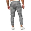 Streetwear Plaidbyxor Män Joggar Casual Fashion Slim Stripe Koreanska Typ Hip Hop Byxor Man 210715