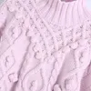 Casual Woman Purple Furry Ball Sweater Fashion Ladies Autumn Soft Mock Neck Knitwear Female Sweet Solid Color Knit Top 210515