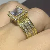 Unique Luxury Jewelry 925 Sterling Silver&Gold Fill Princess Cut Big 5A CZ Party Promise Women Wedding Band Ring Gift