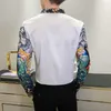 Luxury Peacock Crown Print för män Långärmad Slim Fit Casual Shirt Nattklubb Party Streetwear Camisas Para Hombre 210527