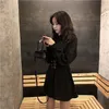 Automne Harajuku Boucle Corset Taille Coton Robes Femmes Noir Gothique Simple Boutonnage Robe Courte Femme Hip Hop Streetwear 210421