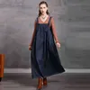 Johnature Kobiety Denim Suknie Bez Rękawów Niebieski Vintage Patchwork Kieszenie Jesienne Luźne Odzież Kobiet Casual Dresses 210521