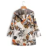 Autumn Winter Women Warm Coats Vintage Plus Size Floral Hooded Jacket Flower Print Hoody Långärmad blixtlås Padded Parkas 211120