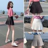 Summer Korean Skirt Pleated School Skirt Shorts High Waist Sexy Mini Japanese Skirt Black White Plus Size 210331