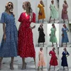 Elegancka sukienka z druku Dotyka Damska Dory Casual Lace Up V Neck Sash Party Dress Wrap Wear Wear Streetwear Retro Maxi Dress 210514