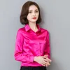 Mulheres Setin Silk Manga Longa Button-Down Camisa Formal Trabalho Negócio Silky Shiny Blouse Top Elegant Moda S-XXL 210607