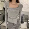 Czarny Skinny Wewnętrzny Z Długim Rękawem Okrągły Neck Tight Damska Bluzka Kobiety Dzianiny Dna Koszule Streetwear Slim Top Female 12697 210521