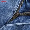 Moda Kadın Erkek Arkadaşı Stil Yırtık Kot Uzun Pantolon Cepler Düğmeler Kadın Pantolon 4M138 210416